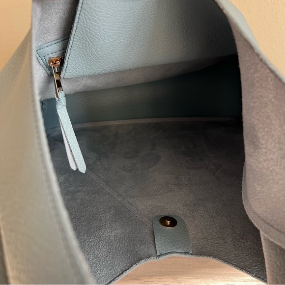 Banana Republic Vegan Leather Slouchy Tote Purse Blue Ravine Boho Minimalist - Picture 10 of 16